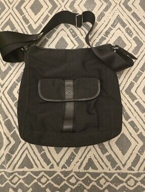 Hugo Boss Black Unisex Canvas Messenger Bag with Leather Trim & Adjustable Strap